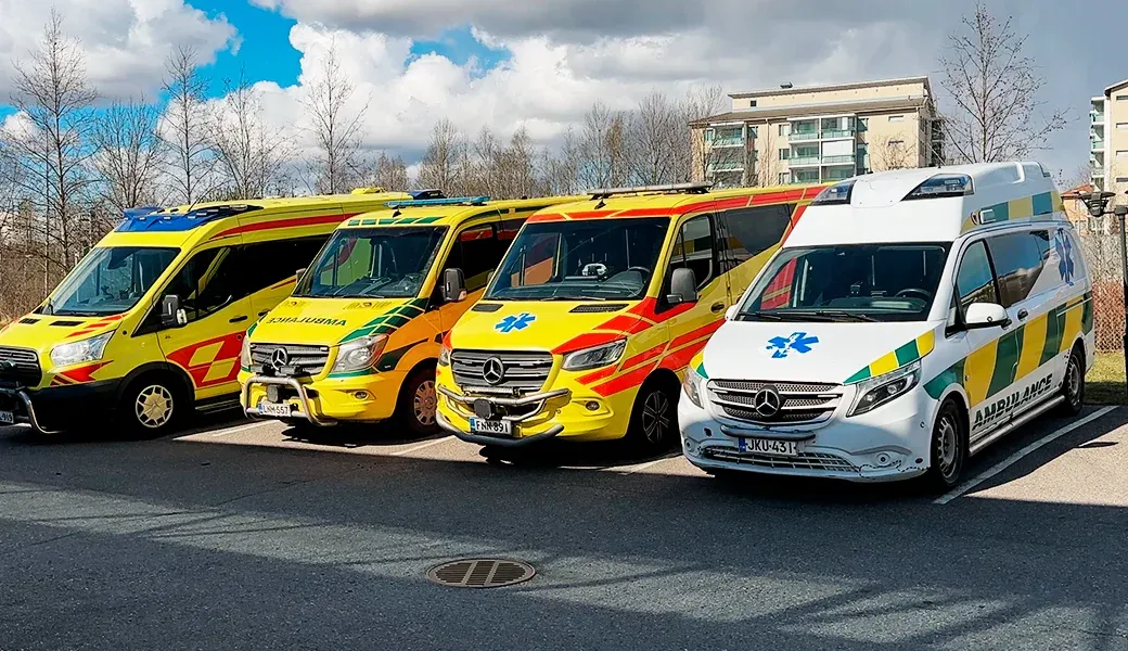 Ambulances lined up in Ukraine for humanitarian relief efforts