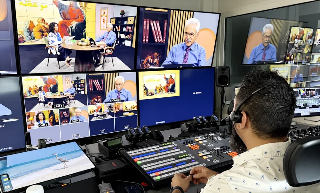 GCMM Arabic television production in a studio control room