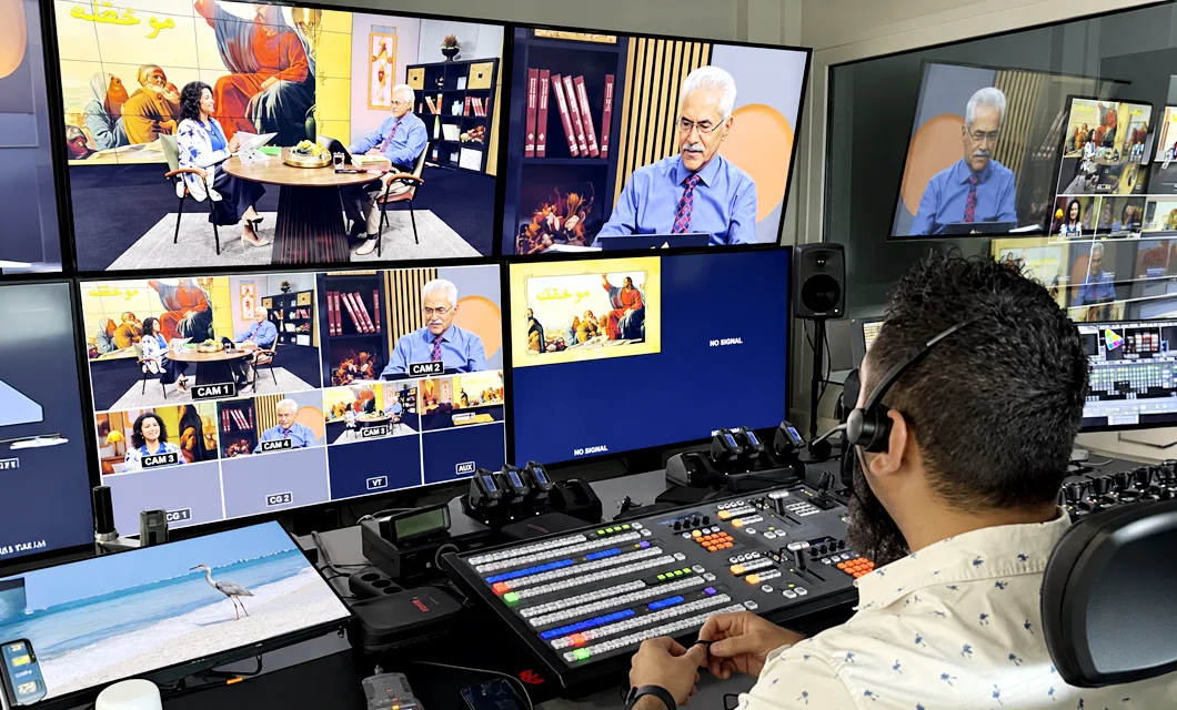 GCMM Arabic television production in a studio control room