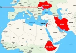 Map highlighting Moldova, Ethiopia, Israel, Iran, and Ukraine
