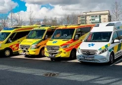 Ambulances lined up in Ukraine for humanitarian relief efforts